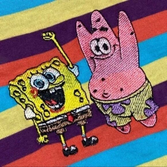 Nickelodeon T-Shirt Mens M Spongebob Patrick Stripe Colorful 90’s Retro Cartoon - Picture 14 of 14